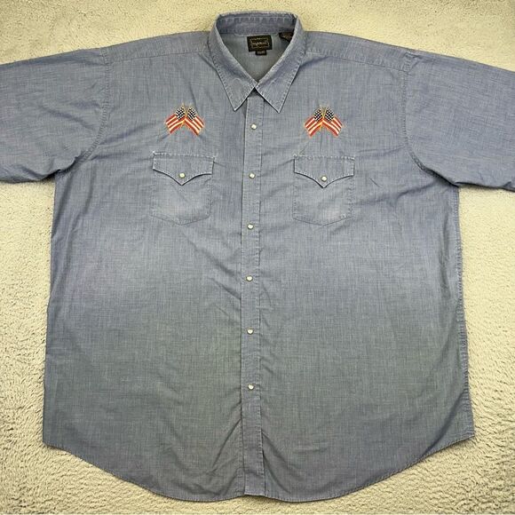 High Noon Western Shirt Mens 3XL Blue Pearl Snap American Flag Embroidered Rodeo - Picture 1 of 14